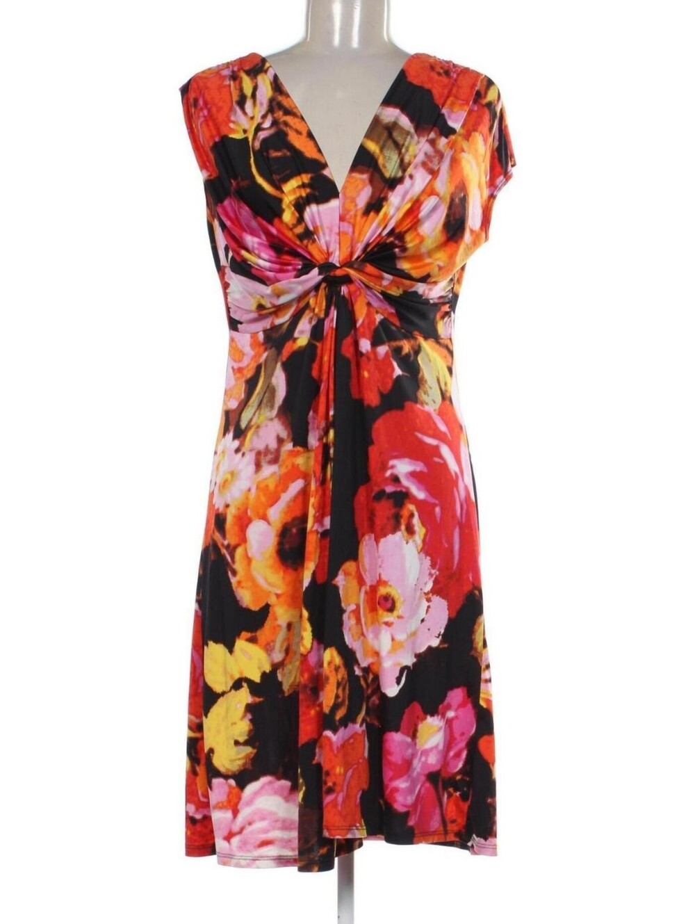 Vivid Floral Twist-Front Midi Dress Size L New York & Company Summer Vintage